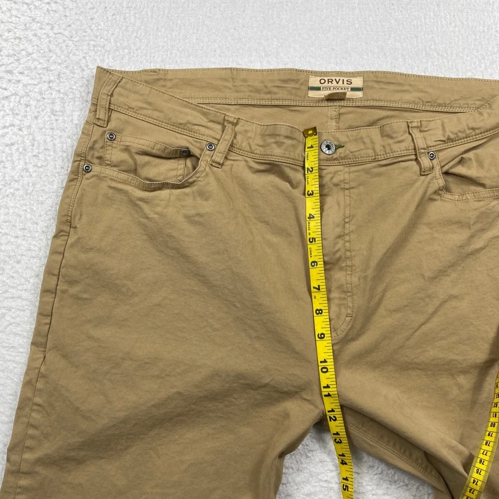 Orvis‎ Five Pocket Pants Mens 42x30 Tan Khaki Cotton Stretch Straight Leg
